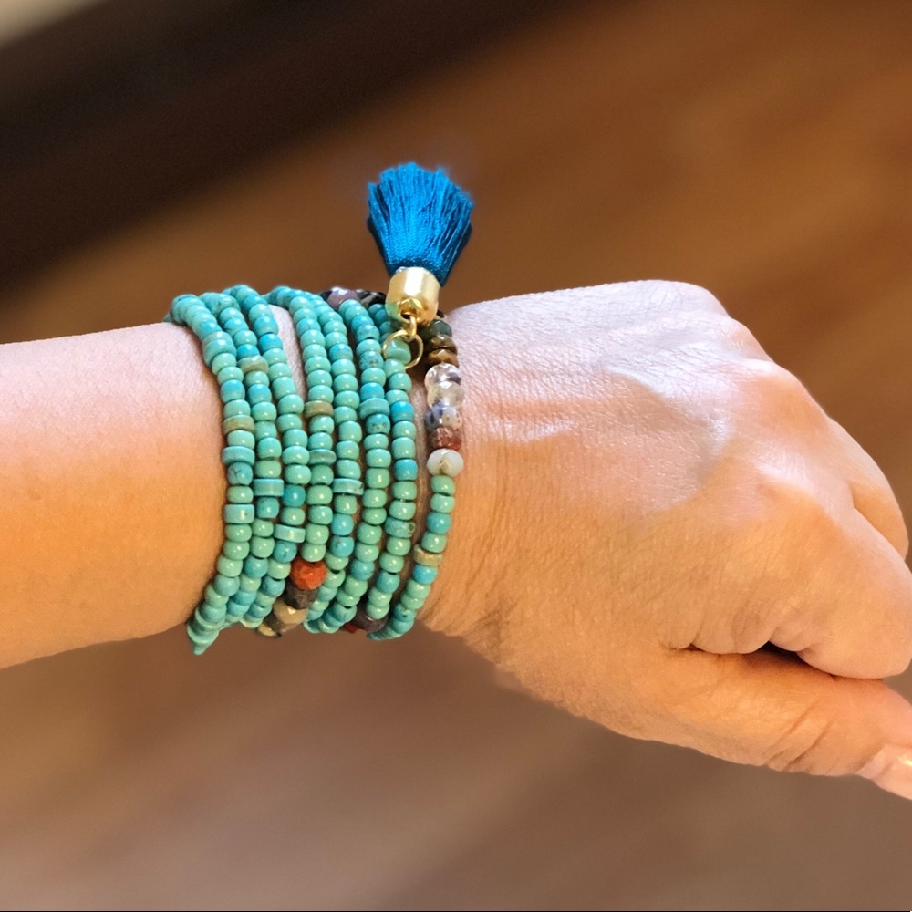 Long Tassel Turquoise & Agate 7 bracelet